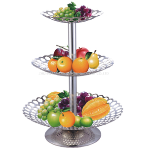 Expositor de buffet de restaurante de hotel em aço inoxidável com três camadas de furos prato de frutas